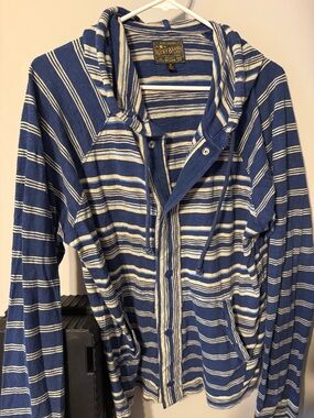 Lucky Brand Blue and Cream Striped Hooded Button-Up